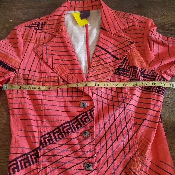 Y2K Vintage Legatte jean Womens Italian Blazer Red Black Geometrical Print Sz 1 - Picture 5 of 9
